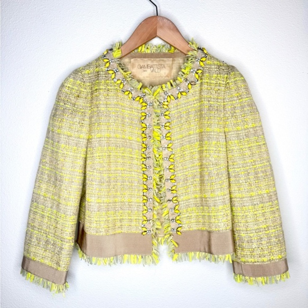 Giambattista Valli Jacket Bouclé Tweed Silk lined Embellished Yellow evening